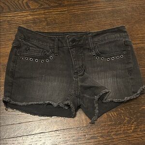 Lovesick Black Denim Eyelet Trim Cutoff Shorts